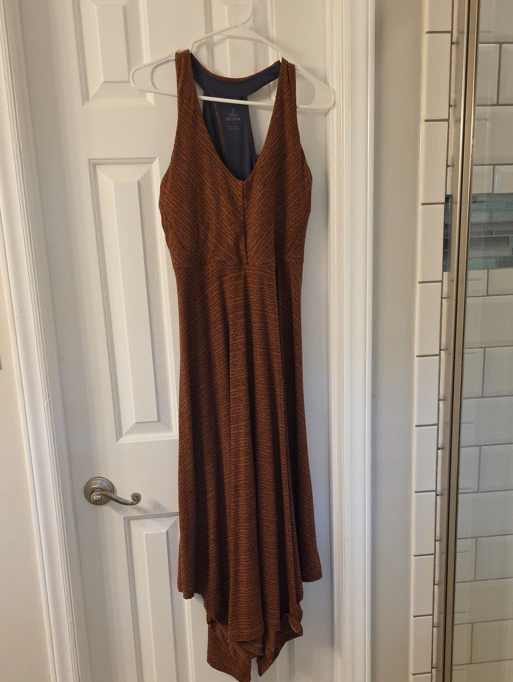Prana Rust Sleeveless V-Neck Racerback Maxi Dress Hanky Hem